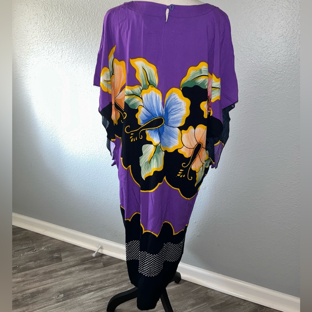 Vintage Puri Kencana Batik Halus Floral Dress Retro Flowing Muumuu Gown - Picture 4 of 5